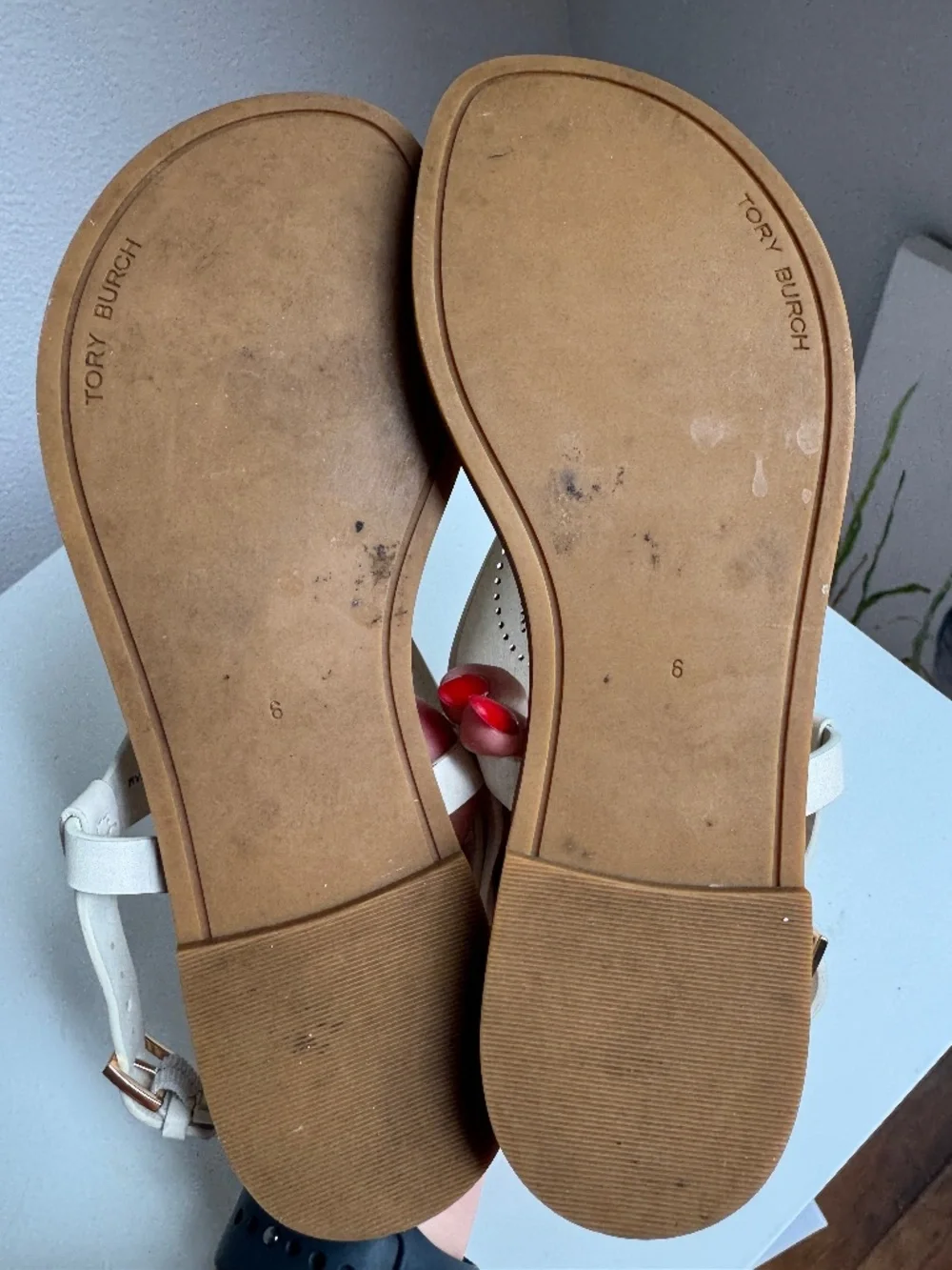 Tory Burch Capri Perf Sandals Light Cream Size6